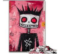 Puzzles Roi Squelette de Style Basquiat pour Adultes et Adolescents, 1000 pièces, activité familiale avec Affiche et fiche de Questions-réponses pour Les 14 Ans et Plus (50x75cm)