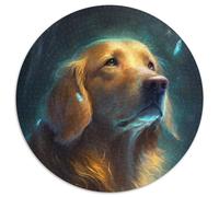 Puzzles Ronds 1000 pièces pour Adultes Golden Retriever rêveur Puzzles impossibles pour Adultes pour Noël et Le Nouvel an, Cadeau de Vacances (67,5x67,5cm)