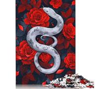 Puzzles Serpent Blanc Parmi Les Roses Pourpres 500 Pièces Puzzle en Bois Convient Aux Adultes Et Aux Plus De 18 Ans Jouets Anti-Stress 500 Pièces (52x38cm)