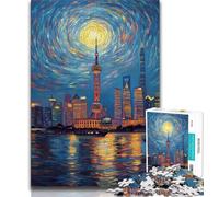 Puzzles Shanghai sous Le Ciel Nocturne pour Adultes 1000 pièces, Aidez Le Cerveau à exercer des Jouets addictifs pour cultiver la Patience Une œuvre d'art (38x26cm)