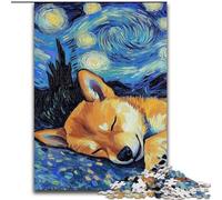 Puzzles Shiba Inu Ciel Nocturne pour Adultes et Adolescents 1000 Pièces, pour 14 Ans et Plus Jeu de Soulagement du Stress Cadeau de Noël pour Femmes (26x38cm)