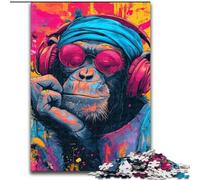 Puzzles Singe écoutant de la Musique 1000 pièces pour Adultes, Cadeaux pour 14 Ans et Plus, Jeu de Noël Anti-Stress pour Femmes (Taille 50x75cm)