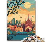 Puzzles Skyline de Barcelone pour Adultes et Adolescents, Anti-Stress, Vacances à la Maison, Passe-Temps, Amour Entre Couples, 1000 pièces (26x38cm)