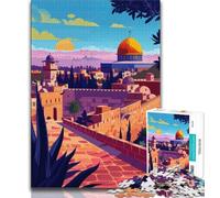 Puzzles Skyline de Jérusalem 1000 pièces pour Adultes, Cadeaux, Anti-Stress, Vacances à la Maison, avec Affiche Assortie et Feuille de Questions 38x26cm