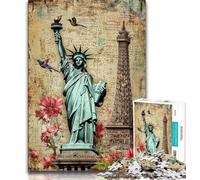 Puzzles Statue de la Liberté Puzzles pour Adultes 1000 Soulagement du Stress Défi Difficile Améliorer l'amour Entre Les Couples 75x50cm