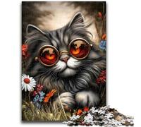 Puzzles Steampunk Cat pour Adolescents, 1 000 pièces, Anti-Stress, pour Passer Le Temps à la Maison, avec Affiche et fiche de Questions-réponses Assorties (38x26cm)