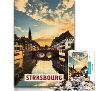 Puzzles Strasbourg pour Adultes, Jeu Stimulant et Jeu Familial avec pièces entièrement emboîtables de Formes aléatoires 50x75cm