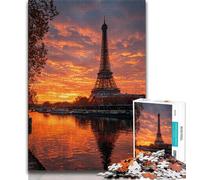 Puzzles Sunset Eiffel pour Adolescents, 1 000 pièces, Anti-Stress, pour Passer Le Temps à la Maison, avec Affiche et fiche de Questions-réponses Assorties (50x75cm)