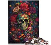 Puzzles Tête de Mort et Roses Tête de Mort Rose Puzzle Adulte 1000 Puzzle en Bois pour Adultes Famille Jeux Amusants en Famille Taille: 50x75cm