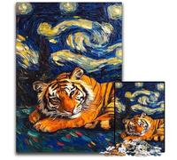 Puzzles Tigre Ciel Nocturne pour Adultes Puzzles 1000 Pièces pour Adultes Parfait pour Halloween, Noël, Cadeau d'anniversaire 50x75cm/19,68x29,52 Pouces