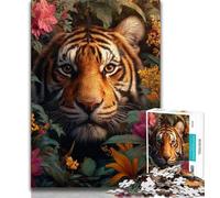 Puzzles Tigre Fleur pour Adolescents, Aidez Le Cerveau à Exercer des Jouets Addictifs pour Cultiver la Patience Une Œuvre d'art 50x75cm