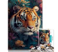 Puzzles Tigre pour Adolescents, Puzzle 1000 pièces, Anti-Stress, Vacances à la Maison, Tuer Le Temps avec Affiche Assortie et Feuille de Questions 50x75cm