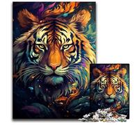 Puzzles Tigres Colorés Fantastiques 1000 Pièces pour Adultes Puzzles pour Adultes Casse-tête Défi Activité Familiale Décoration Maison Cadeau de Vacances 1000 PCS (38x26cm)