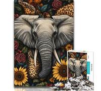 Puzzles Tournesol Éléphant 1000 pièces pour Adolescents, Jeu Stimulant et Jeu Familial avec des pièces entièrement emboîtables de Formes aléatoires 38x26cm