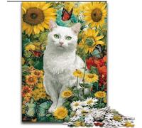 Puzzles Tournesol et Chat Blanc pour Adultes 1000 Puzzles, Convient aux 14 Ans et Plus Amusement en Famille C'est Idéal comme Cadeau pour Toute la Famille (50x75cm)