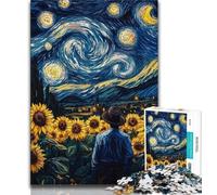 Puzzles Tournesols Ciel Nocturne 1000 Pièces pour Adultes, Jeu Défiant et Jeu Familial avec Pièces de Formes Aléatoires Entièrement Emboîtables 50x75cm