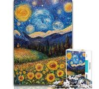 Puzzles Tournesols Ciel Nocturne pour Adultes 1000 Puzzles, Jeu Familial Anti-Stress Défi Difficile Cadeaux Secrets du Père Noël 50x75cm
