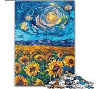Puzzles Tournesols de Van Gogh la Nuit pour Adultes, Anti-Stress, Vacances à la Maison, avec Affiche et fiche de Questions-réponses Assorties (26x38cm)