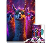 Puzzles Trois Alpagas Néon pour Adolescents, Puzzle 1000 pièces, Jouet Éducatif Intellectuel Décompressant, Cadeaux Secret du Père Noël 50x75cm