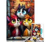 Puzzles Trois Chats 1000 Pièces pour Adolescents, Assemblage de Motifs Amusant à la Maison, Cadeau d'anniversaire, Cadeaux de Voyage 50x75cm