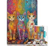 Puzzles Trois Chats pour Adolescents 1000 pièces, Assemblage de Motifs, activités Amusantes à la Maison, Cadeau d'anniversaire, Cadeaux de Voyage (38x26cm)
