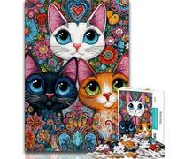 Puzzles Trois Chats pour Adolescents 1000 Puzzles, Séjour Tue Le Temps Chaque Pièce Est Unique - Jeu Familial Amusant et Défi 50x75cm