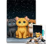 Puzzles Trois Chats pour Adolescents, Difficiles à compléter mais Amusants et Humoristiques avec Affiche et fiche de Questions-réponses Assorties (50x75cm)