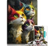 Puzzles Trois Chats pour Adolescents, Puzzle 1000 pièces, Anti-Stress Staycation Kill Time avec Affiche et Fiche Trivia Assorties 50x75cm