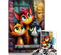 Puzzles Trois Chats pour Adultes 1000 Pièces, Aidez Le Cerveau à Exercer Jouets Addictifs pour Cultiver la Patience Convient aux Couples (75x50cm)