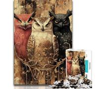 Puzzles Trois Hiboux 1000 Pièces pour Adultes Jeux Éducatifs Décoration d'Intérieur Collection d'Artistes Beaux-Arts 38x26cm