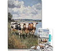 Puzzles Trois Vaches pour Adultes et Adolescents, Puzzle 1000 pièces, Jouets Éducatifs, Jeux Anti-Stress, Liste de Souhaits avec Père Noël 75x50cm
