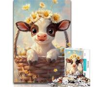 Puzzles Vache dans Un Panier de Fleurs 1000 pièces pour Adolescents, Assemblage de Motifs Amusant à la Maison, Cadeau d'anniversaire, Cadeau de Voyage (50x75cm)