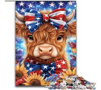 Puzzles Vaches des Highlands, Drapeau américain, pour Adultes, 1000 pièces, Jeu Stimulant et Jeu Familial, Collection d'artistes, Beaux-Arts, à partir de 14 Ans (26x38cm)