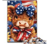 Puzzles Vaches des Highlands, Drapeau américain, pour Adultes, 1000 pièces, Jeu Stimulant et Jeu Familial, Collection d'artistes, Beaux-Arts, à partir de 14 Ans (50x75cm)