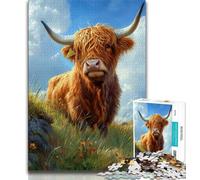 Puzzles Vaches des Highlands pour Adolescents, Anti-Stress, pour Passer Le Temps à la Maison, avec Affiche et fiche de Questions-réponses Assorties (75x50cm)