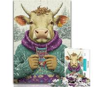 Puzzles Vaches en Hiver pour Adolescents 1000 Pièces, Aidez Le Cerveau à Exercer des Jouets Addictifs pour Cultiver la Patience Jeu de Défi Unique (38x26cm)