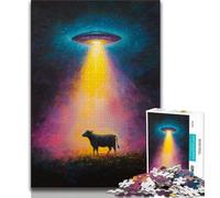 Puzzles Vaisseau Spatial Extraterrestre et bétail pour Adolescents 1000 pièces, Jeux éducatifs, décoration Murale, Cadeaux d'anniversaire et de Noël Uniques 38x26cm