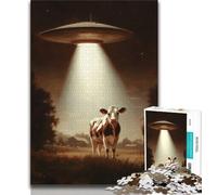 Puzzles Vaisseau Spatial Extraterrestre et Vaches 1000 pièces pour Adolescents, Cadeaux, Jeux éducatifs, décoration Murale, Cadeaux d'anniversaire et de Noël Uniques 38x26cm