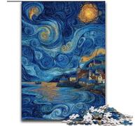 Puzzles Van Gogh Ciel Nocturne pour Adolescents 1000 Pièces, Jouets Éducatifs et Jeux Familiaux avec Affiche et Fiche de Questions Assorties (50x75cm)