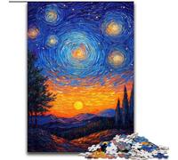 Puzzles Van Gogh Ciel Nocturne pour Adultes et Ados 1000 Pièces, Jouets Éducatifs et Jeux Familiaux avec Affiche et Fiche de Questions Assorties (50x75cm)