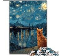 Puzzles Van Gogh Night Sky Cat 1000 pièces pour Adolescents, Jeux éducatifs à Faire soi-même avec Affiche et fiche de Questions Assorties 14 Ans et Plus (26x38cm)