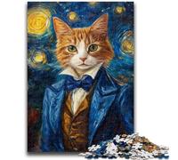 Puzzles Van Gogh Night Sky Cat pour Adolescents 1000 pièces, Staycation Kill Time, Chaque pièce est Unique - Jeu Familial Stimulant et Amusant (50x75cm)