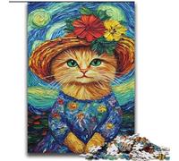 Puzzles Van Gogh Night Sky Cat pour Adultes 2000 pièces, Jouets éducatifs et éducatifs, Jeux familiaux avec Affiche et fiche de Questions-réponses 70x100cm