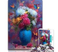 Puzzles Vase Bleu et chrysanthèmes colorés Puzzles de 1000 pièces pour Adultes Cadeaux, est idéal comme Cadeau pour Toute la Famille Convient pour Et 14 50x75cm