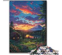 Puzzles Village de Montagne au Coucher du Soleil pour Adolescents 1000 pièces, Jeux Amusants en Famille, activités Amusantes à la Maison, Cadeau d'anniversaire, Cadeaux de Voyage (50x75cm)