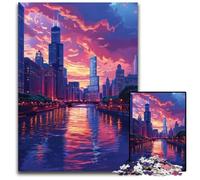 Puzzles Ville au Coucher du Soleil 1000 pièces pour Adultes, Puzzles stimulants, Cadeau pour Hommes et Femmes, Quotidien et Occasions spéciales 50x75cm/19,68x29,52 Pouces