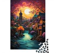 Puzzles Ville au crépuscule De 1000 Pièces pour Adultes,Paysage riverain Un Jeu De Dexérité Très Difficile Puzzle en Bois Jeu ÉduChatif Et Stimulant Un Jeu Cadeau Original 1000pcs (75x50cm)