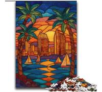 Puzzles Ville en vitrail pour Adolescents 2000 pièces, activité familiale avec Affiche et fiche de Questions pour Les 14 Ans et Plus (70x100cm)