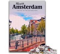 Puzzles Visit Amsterdam pour Adolescents 1000 pièces, Cadeau d'anniversaire pour Tuer Le Temps, Cadeaux, décoration Murale pour 14 Ans et Plus (50x75cm)
