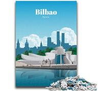 Puzzles Visit Bilbao 1000 pièces pour Adolescents, Jeux éducatifs à Faire soi-même avec Affiche et fiche de Questions Assorties pour Les 14 Ans et Plus (1000 pièces, 50x75cm)